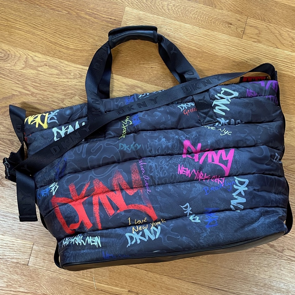 DKNY Nora graffiti, quilted, puffer, weekender bag/tote. Great bag!!!